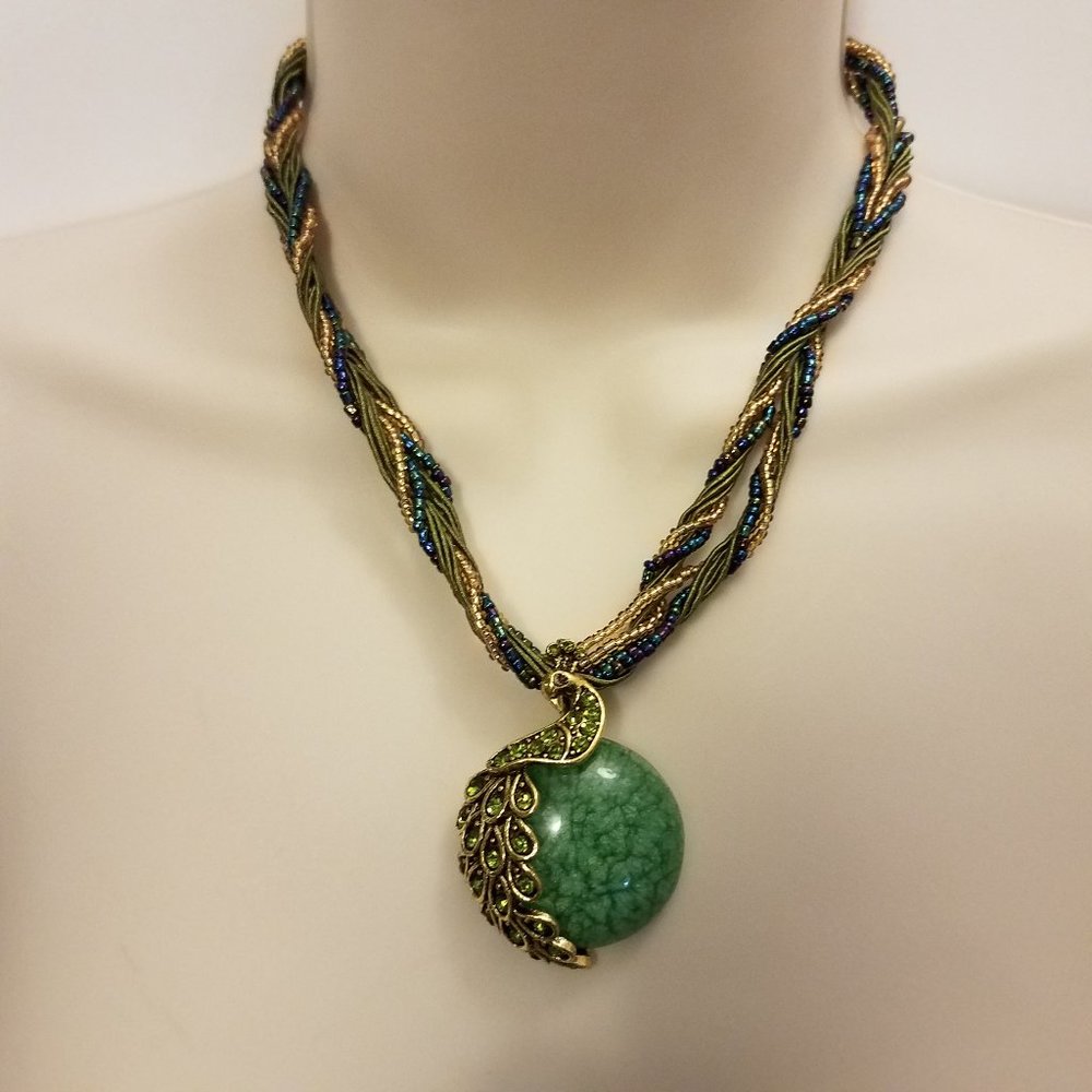 Green Rhinestone Peacock necklace
